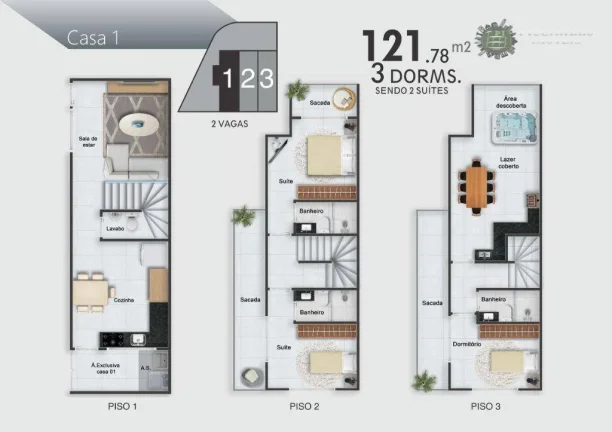 Imagem Sobrado Triplex com 3 dormitórios, 121 m² por R$ 850.000 - Caiçara - Praia Grande/SP