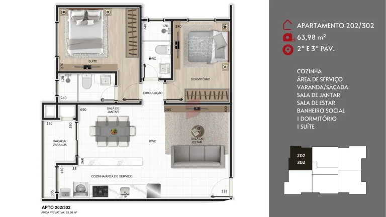 Imagem APARTAMENTO à venda com 62.38m² por R$ 368.000,00 no bairro Centro - PINHAIS / PR