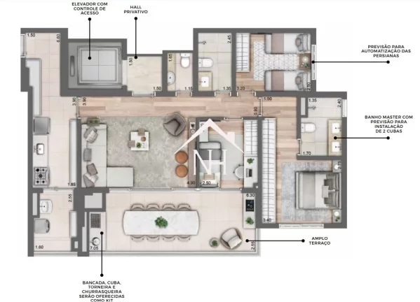 Imagem Apartamento de 135m c/ hall privativo,3 dormitórios (1 suíte),terraço gourmet,piscina coberta,deck,beach tennis,brinquedoteca,fitness,sauna,2 vagas,