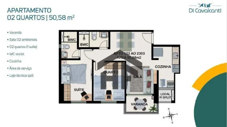 Imagem Apartamento de 63,90m² à venda, com 3 quartos, localizado na Madalena, Recife - Pernambuco.