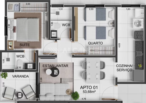 Imagem Apto - 3 Quartos - 1 Suíte - 52,14 m² - Intermares, Cabedelo/PB