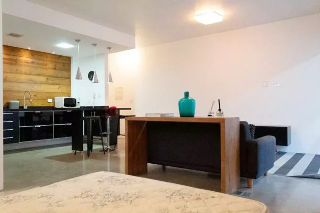 Imagem Studio/Loft 60M², 1Q, 1 Banheiro, 1 Vaga, Academia, Churrasqueira, Piscina, Quadra Beach Tênis, Salão de Festas, Sauna.