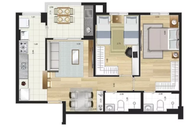 Imagem Apartamento à venda no Centro de São Caetano do Sul: 2 quartos, 1 suíte, 2 banheiros, 2 vagas de garagem, 70m² - Condomínio Villa Cavana.