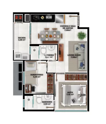 Imagem APARTAMENTO COM 1 SUÍTE + 1 QUARTO NO ITAUM