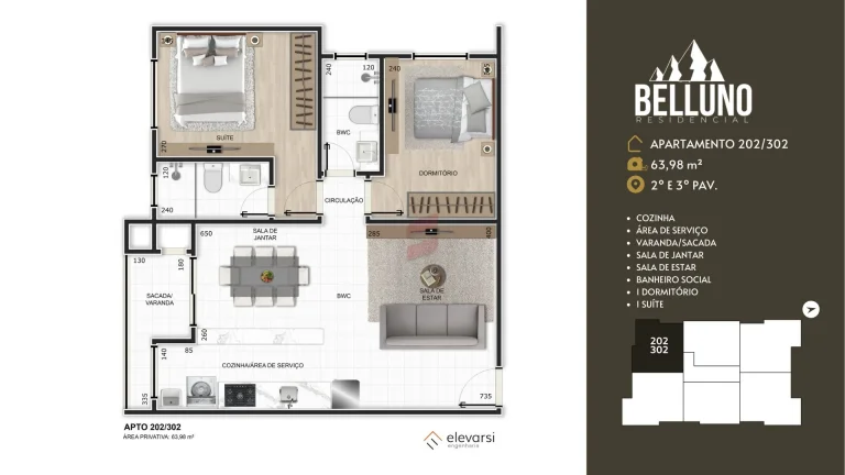 Imagem APARTAMENTO com 3 dormitórios à venda por R$ 458.000,00 no bairro Centro - PINHAIS / PR
