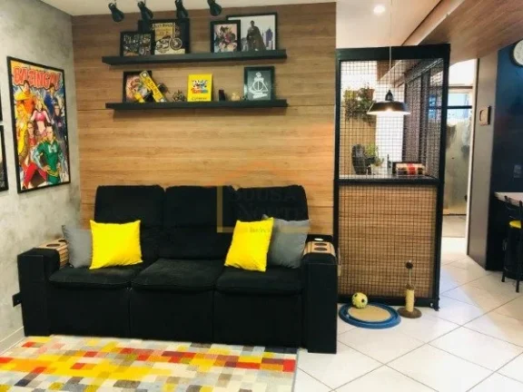Imagem Studio bem distribuído, 1 dormitório, 1 banheiro, sala, home office, cozinha americana, quarto e c...