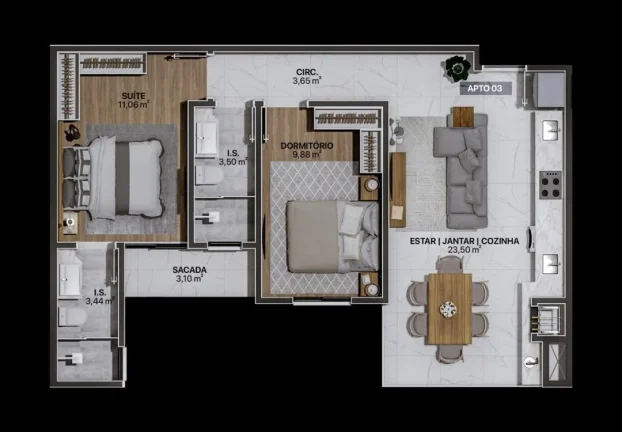 Imagem Apartamento com 1 suíte mais 1 dormitório e 1 vaga de garagem em construção na praia de Gravatá em Navegantes a venda com Adriano Carpes Imóveis.