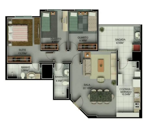 Imagem Apartamento para Venda em São José dos Pinhais, Centro, 3 dormitórios, 1 suíte, 2 banheiros, 2 vagas