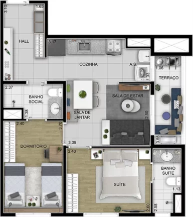 Imagem Apartamento de 2 quartos e 2 suítes na Vila Osasco, Osasco-SP Condomínio Aquarela Home 54,90 m² e 1 vaga de garagem.