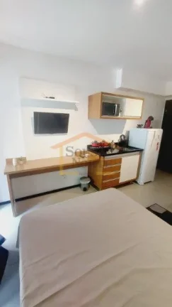 Imagem Apto Studio 27,61m², 1 dormitório, banheiro, sacada, Vidros antirruído, porta com senha eletrôni...