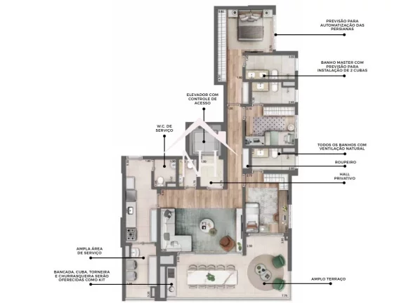 Imagem Apartamento de 142m c/ hall privativo,3 suítes,terraço gourmet,piscina coberta,deck,beach tennis,brinquedoteca,fitness,sauna,2 vagas,salão de festas