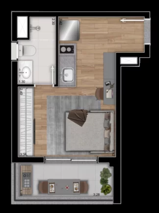 Imagem Apartamento à venda no Brooklin Paulista, São Paulo-SP: 1 quarto, 1 banheiro, 28m² de área - Edifício Uwin Brooklin.