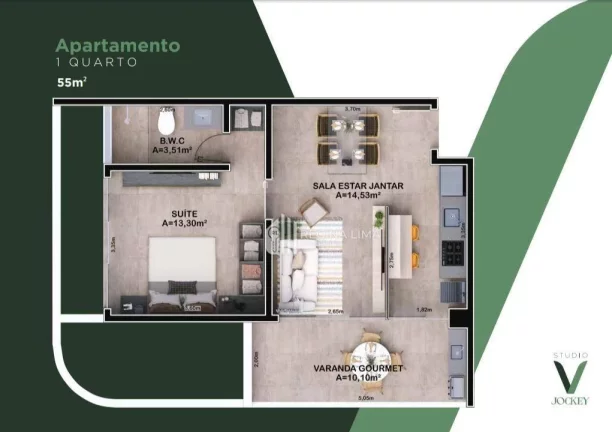Imagem Apartamento, 1 suíte à venda por R$ 624.104,25- Edifício STUDIO V JOCKEY - Jóquei - Teresina/PI