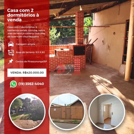 Casa com 2 dorms, Centro, Pirassununga - R$ 420 mil, Cod: 203