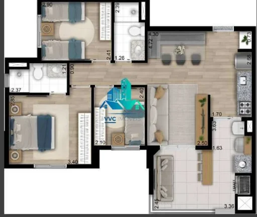 Imagem Apartamento à venda, na Vila Carrão, com 3 quartos, 69m2, 1vaga