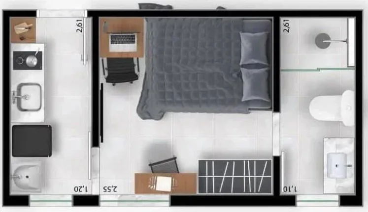 Imagem Studio à venda, no Collegiate One São João Del Rei, em São João Del Rei, Centro, com 1 quarto, 15m2