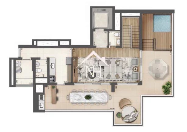 Imagem Cobertura de 258m c/ 3 Suítes,Terraço Gourmet,Hall Privativo,2 Vagas,Brinquedoteca, Churrasqueira, Piscina coberta, Pool Bar, Deck, Coworking, jacuzzi