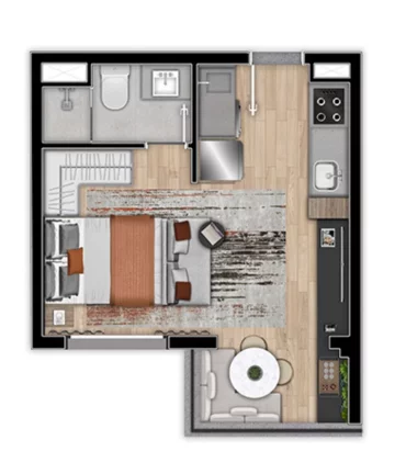 Imagem Apartamento à venda no Brooklin Paulista, São Paulo-SP: 1 quarto, 1 banheiro, 28m² de área - Edifício Uwin Brooklin.