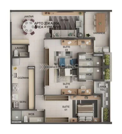 Imagem Apto - 3 Quartos - 2 Suítes - 77,26m² - Jardim Oceania, João Pessoa/PB