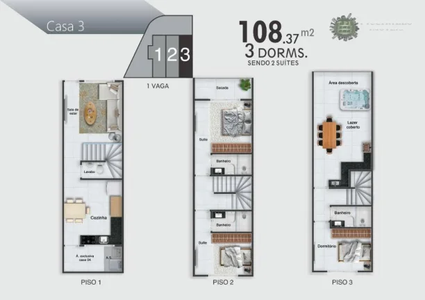 Imagem Sobrado Triplex com 3 dormitórios, 108 m² por R$ 750.000 - Caiçara - Praia Grande/SP