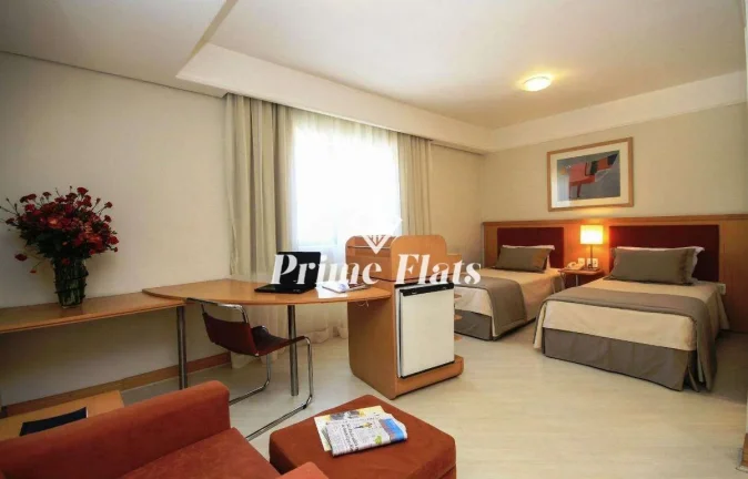 Imagem Flat disponível para venda no Hotel Bienal Suítes, com 28m², 1 dormitório e 1 vaga de garagem