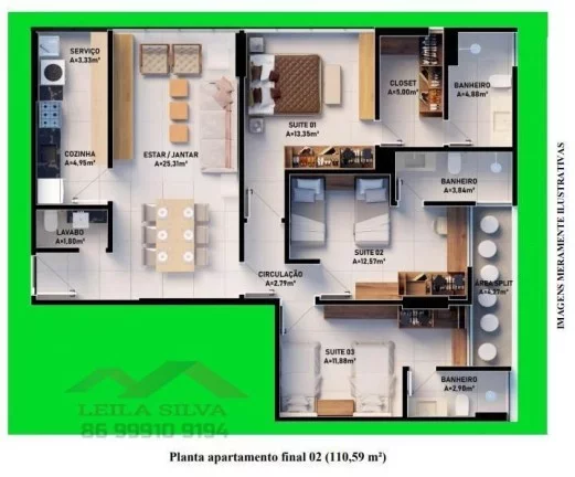 Imagem Apartamento 3 dormitórios para Venda, Jóquei, 3 suítes, 4 banheiros, 2 vagas