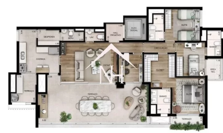 Imagem apartamento de 156m c/4 dormitórios (2 suítes), hall privativo,terraço gourmet,Piscina,Deck molhado, Playground,churrasqueira, fitness,coworking,sauna