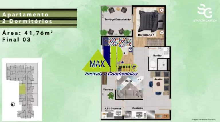 Imagem APARTAMENTO 42M²/02 DORMITÓRIOS/SACADA/01 VAGA/