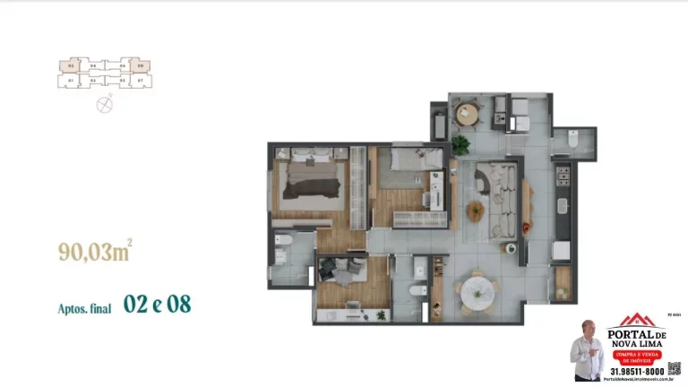 Imagem Apartamento a venda 3 quartos Ed. MONT BLANC - Vila da Serra - Destaque possui uma planta ampla e bem distribuída, com 92,53 m2 de área privativa.