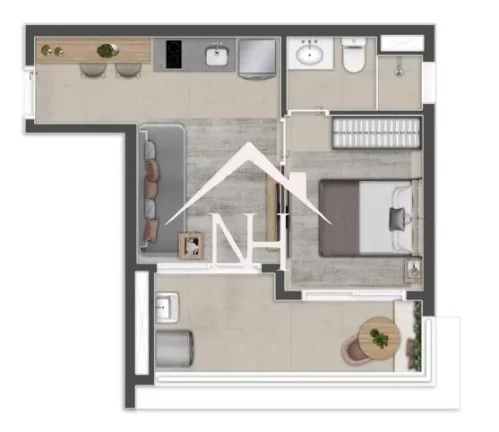 Imagem studio de 36m c/ dormitório e varanda,bicicletário,lavanderia,fitness,epaço gourmet,coworking,pet place,churrasqueira,piscina,deck,solarium,bar,spa