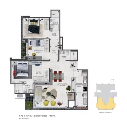 Imagem Apartamento à venda, com 1 quarto, 49,01m²