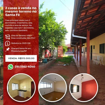 Chácara com 4 dorms, Vila Santa Fé, Pirassununga - R$ 515 mil, Cod: 177