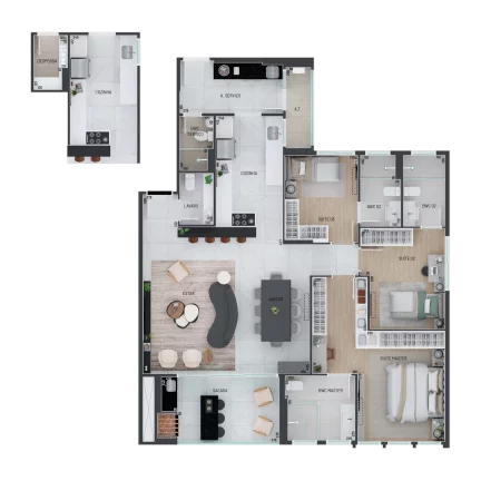 Imagem Apartamento Tipo - 03 Suítes - Água Verde