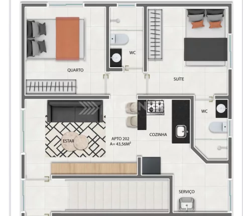 Imagem Apto - 2 Quartos - 1 Suíte - 43,56 m² - Ernesto Geisel, João Pessoa/PB