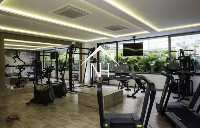 Imagem Studio de 44m com varanda envidraçada, ar condicionado, 1 vaga, área de serviço, sauna, salão de festas, piscina, deck, spa, fitness, churrasqueira