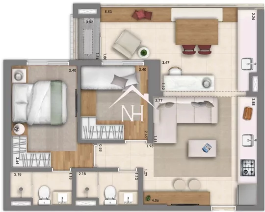 Imagem Apartamento de 61m c/ 2 dormitórios (1 suíte), terraço gourmet,1 vaga, salão de festas, piscinas,fitness, pista de cooper, brinquedoteca,churrasqueira