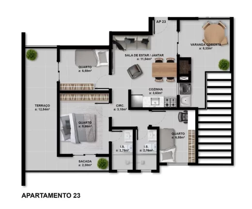 Imagem Apartamento com Terraço para Venda em São José dos Pinhais, Afonso Pena, 3 dormitórios, 1 suíte, 2 banheiros, 1 vaga