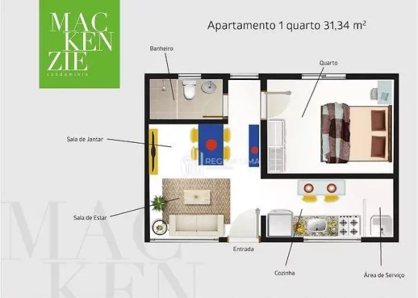Imagem Apartamento pronto para morar, 1 dormitório à venda por R$ 157.000,00 - Condomínio MACKENZIE - Uruguai - Teresina/PI