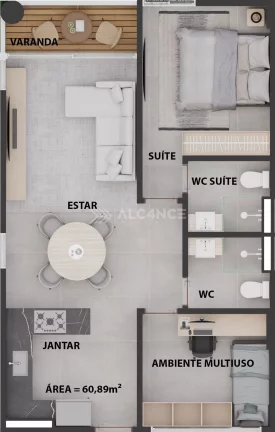 Imagem Apto - 2 Quartos - 1 Suíte - 60,89 m² - Cabo Branco, João Pessoa/PB