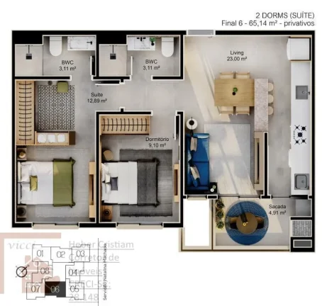 Imagem Lançamento em CACUPÉ|Apartamento de alto padrão|2 quartos c/ suite