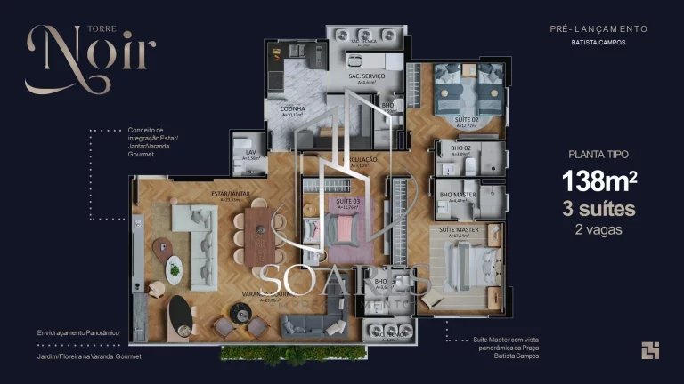 Imagem TORRE NOIR – Leal Moreira com Varanda Gourmet e Área de Lazer Completa
