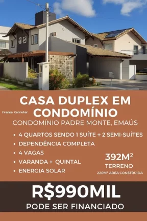 Casa em Condomínio para Venda em Parnamirim, Emaús, 4 dormitórios, 2 suítes, 4 banheiros, 4 vagas