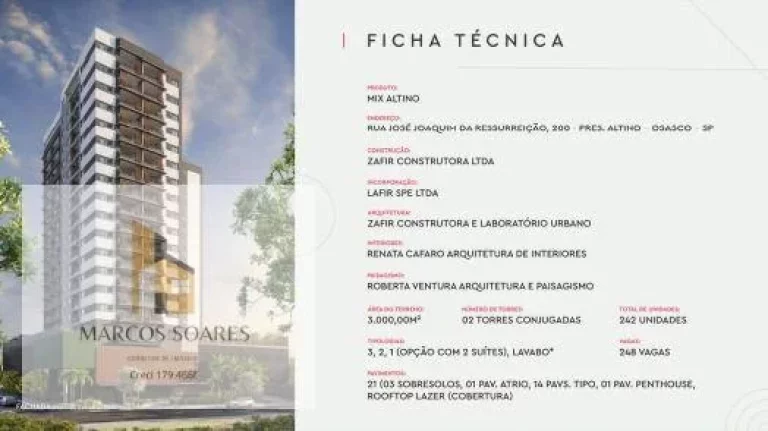 Imagem Apartamento com 3 quartos + 3 suítes, 110m2, à venda, na planta, bairro Presidente Altino/Osasco-SP