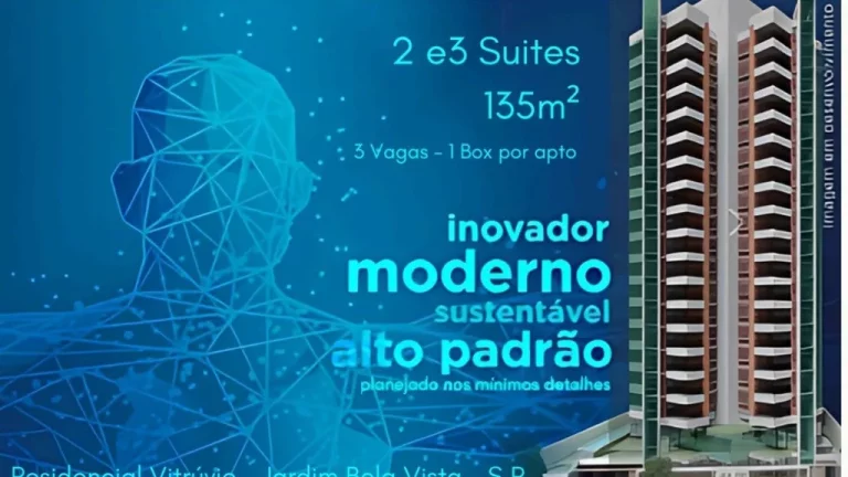 Imagem Luxuoso apartamento de 3 quartos e 3 suítes à venda em Santo André-SP, Jardim Bela Vista! 135m², 4 banheiros, 3 vagas de garagem no Condomínio Vitrúvio.