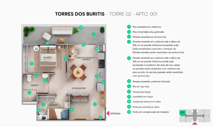 Imagem Apto 2 Qtos 1 Vaga 45,46m² Cond Torres do Buritis Samambaia
