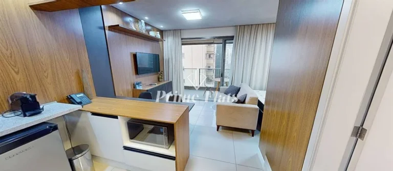 Imagem Flat disponível para locação no VHouse Faria Lima, com 46m², 1 dormitório e 1 vaga