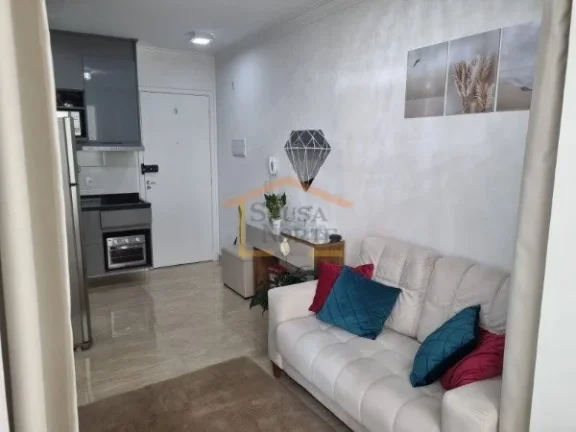 Imagem Um lindo apartamento em porcelanato, todo mobiliado, 1 dormitório, sala, sacada com vidros e persia...