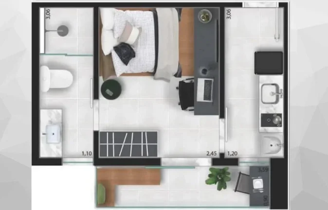 Imagem Studio à venda, no Collegiate One São João Del Rei, em São João Del Rei, Centro, com 1 quarto, 15m2