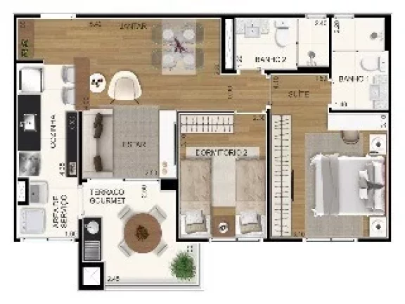 Imagem Apartamento de 2 quartos com suíte em Santo André-SP, no bairro Silveira. 63m², 2 banheiros, garagem. Condomínio Bienvenido. Venda ou locação.