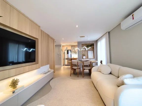 Imagem **MOBILIADO E DECORADO** Apartamento Duplex com 3 suítes, lavabo, cozinha, sala estar/jantar, área de serviço, sacada com churrasqueira. 2 vagas de ga